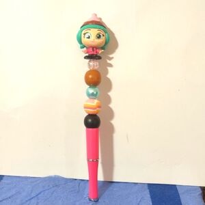 HANDMADE WRECK IT RALPH CANDLEHEAD PINK PEN BEADED PEN DISNEY DOORABLE